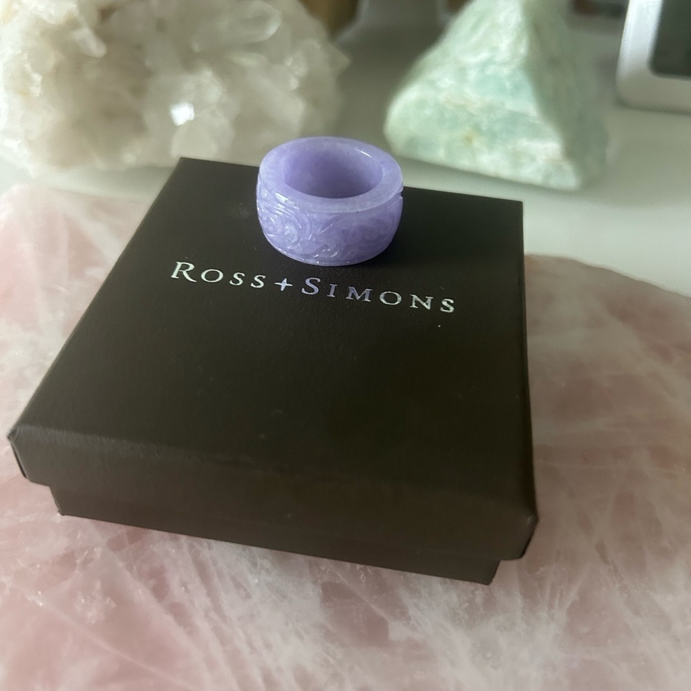 Ross Simons Lavender Jade “Good Fortune” Carved Ring Size 7